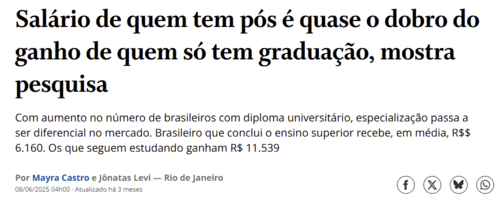 Matéria O Globo sobre pós-graduação